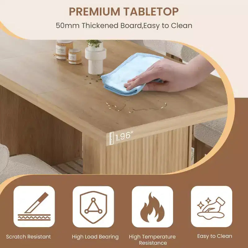 Table de salle à manger de 71 po avec pieds cannelés et rangement, table de cuisine de style ferme moderne pour les réunions de famille, 6 à 8 places