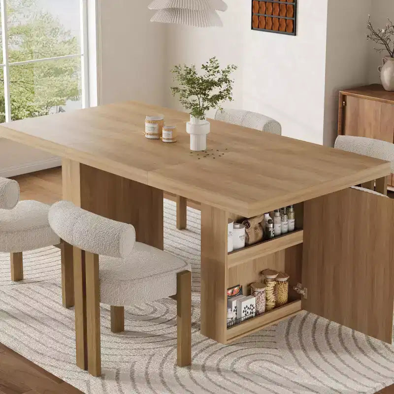 Table de salle à manger de 71 po avec pieds cannelés et rangement, table de cuisine de style ferme moderne pour les réunions de famille, 6 à 8 places