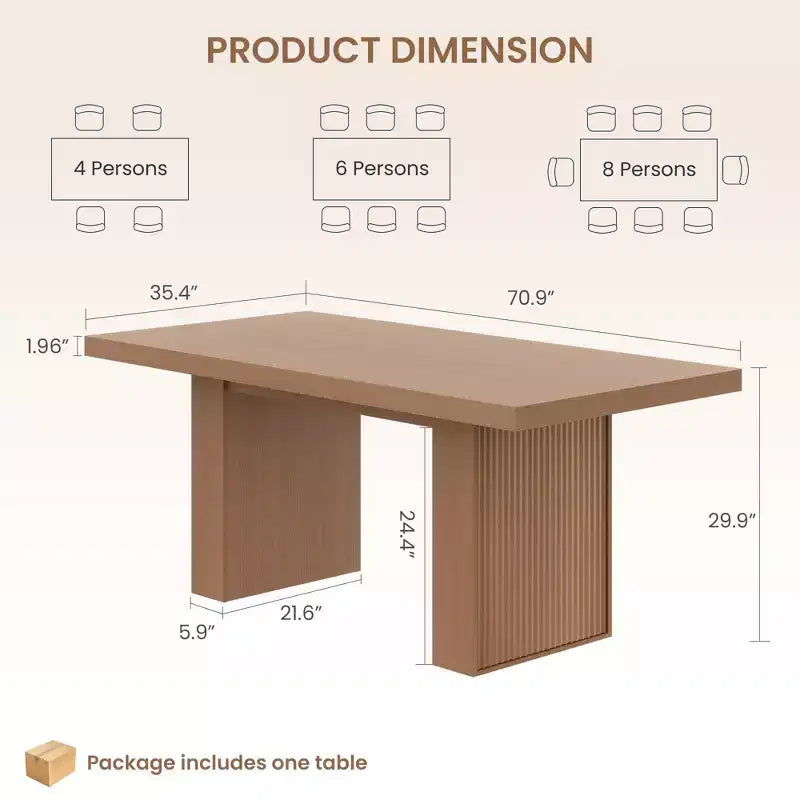 Table de salle à manger de 71 po avec pieds cannelés et rangement, table de cuisine de style ferme moderne pour les réunions de famille, 6 à 8 places