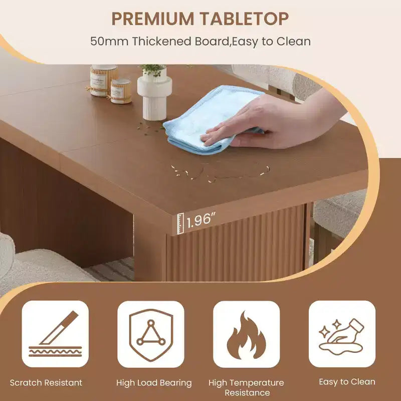 Table de salle à manger de 71 po avec pieds cannelés et rangement, table de cuisine de style ferme moderne pour les réunions de famille, 6 à 8 places