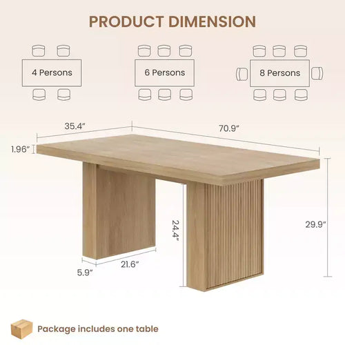 Table de salle à manger de 71 po avec pieds cannelés et rangement, table de cuisine de style ferme moderne pour les réunions de famille, 6 à 8 places