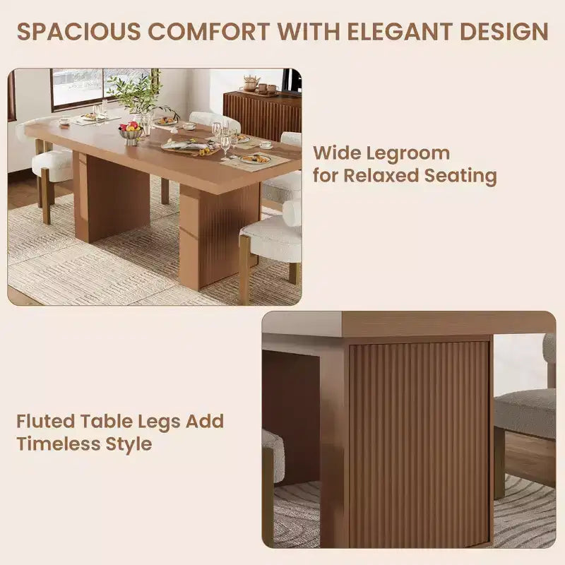 Table de salle à manger de 71 po avec pieds cannelés et rangement, table de cuisine de style ferme moderne pour les réunions de famille, 6 à 8 places