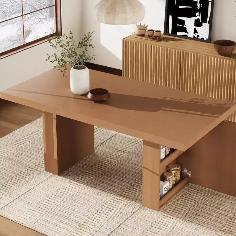 Table de salle à manger de 71 po avec pieds cannelés et rangement, table de cuisine de style ferme moderne pour les réunions de famille, 6 à 8 places