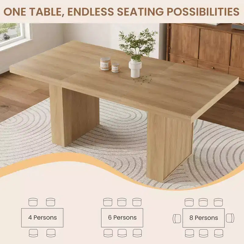 Table de salle à manger de 71 po avec pieds cannelés et rangement, table de cuisine de style ferme moderne pour les réunions de famille, 6 à 8 places