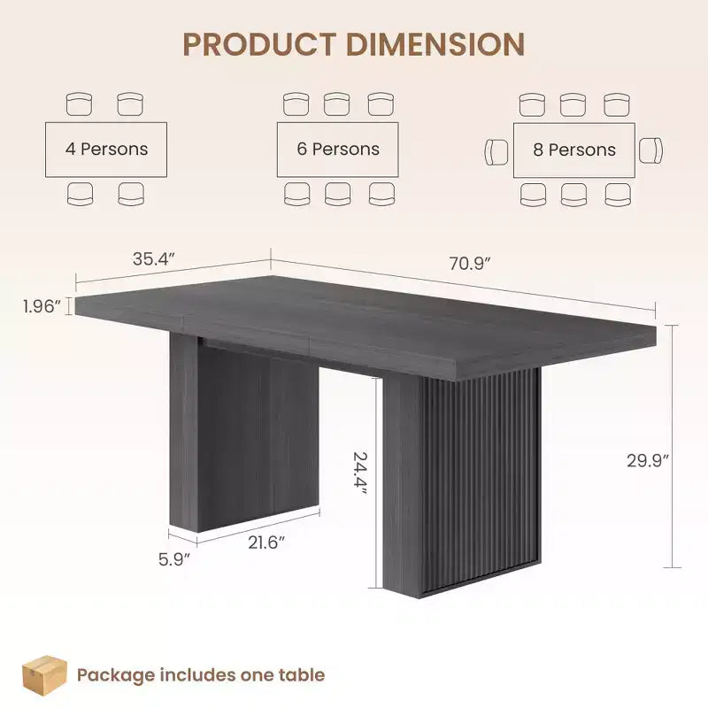 Table de salle à manger de 71 po avec pieds cannelés et rangement, table de cuisine de style ferme moderne pour les réunions de famille, 6 à 8 places