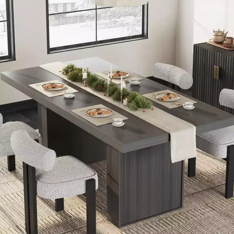 71 Fluted Leg Dining Table with Storage, Modern Farmhouse Kitchen Table for Family Gatherings, Seats 6-8
