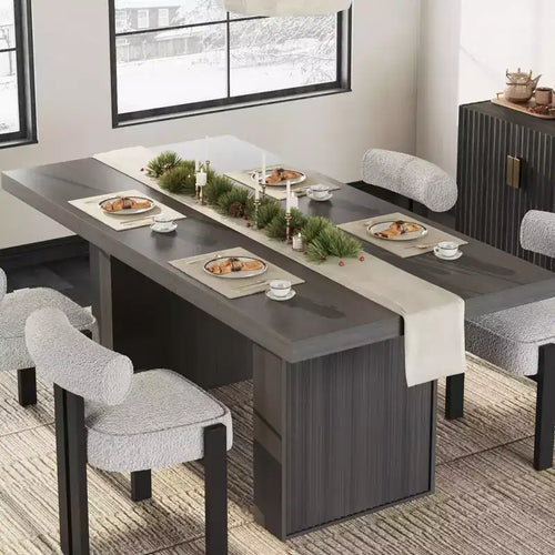 71 Fluted Leg Dining Table with Storage, Modern Farmhouse Kitchen Table for Family Gatherings, Seats 6-8