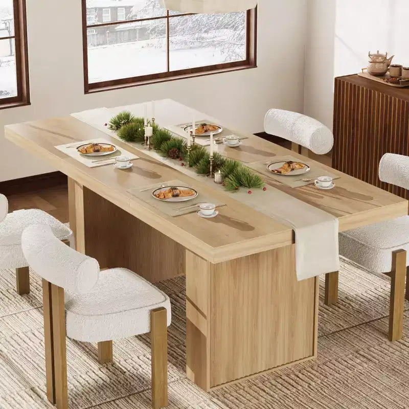 Table de salle à manger de 71 po avec pieds cannelés et rangement, table de cuisine de style ferme moderne pour les réunions de famille, 6 à 8 places