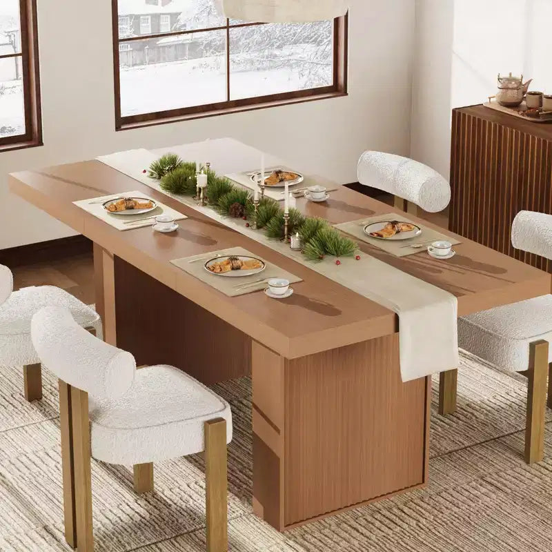 Table de salle à manger de 71 po avec pieds cannelés et rangement, table de cuisine de style ferme moderne pour les réunions de famille, 6 à 8 places