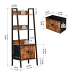Étagère Échelle Rustique FurnitureR avec Tiroir en Tissu Amovible, Étagère Murale Inclinée et Support à Plantes, Organisateur de Rangement pour Salon, Bureau à Domicile