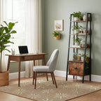 Étagère Échelle Rustique FurnitureR avec Tiroir en Tissu Amovible, Étagère Murale Inclinée et Support à Plantes, Organisateur de Rangement pour Salon, Bureau à Domicile