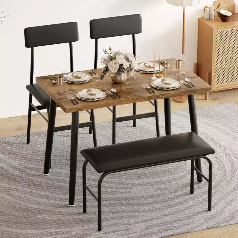 Ensemble Table à Manger pour 4, Table de Cuisine avec Banc Rembourré et 2 Chaises, Table de Petit-Déjeuner pour Petit Espace, Salle à Manger, Appartement, Restaurant, Marron