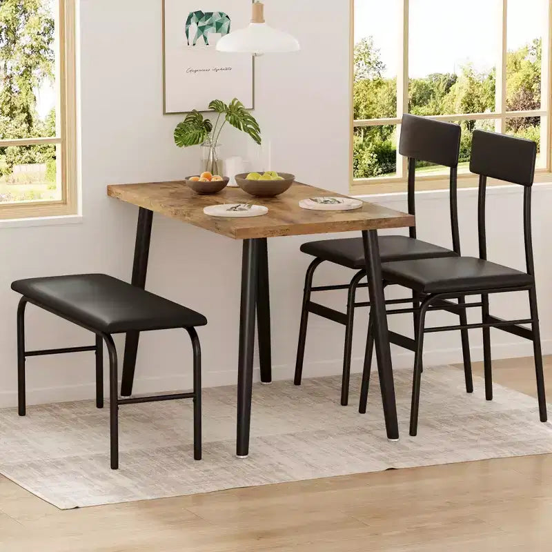 Ensemble Table à Manger pour 4, Table de Cuisine avec Banc Rembourré et 2 Chaises, Table de Petit-Déjeuner pour Petit Espace, Salle à Manger, Appartement, Restaurant, Marron