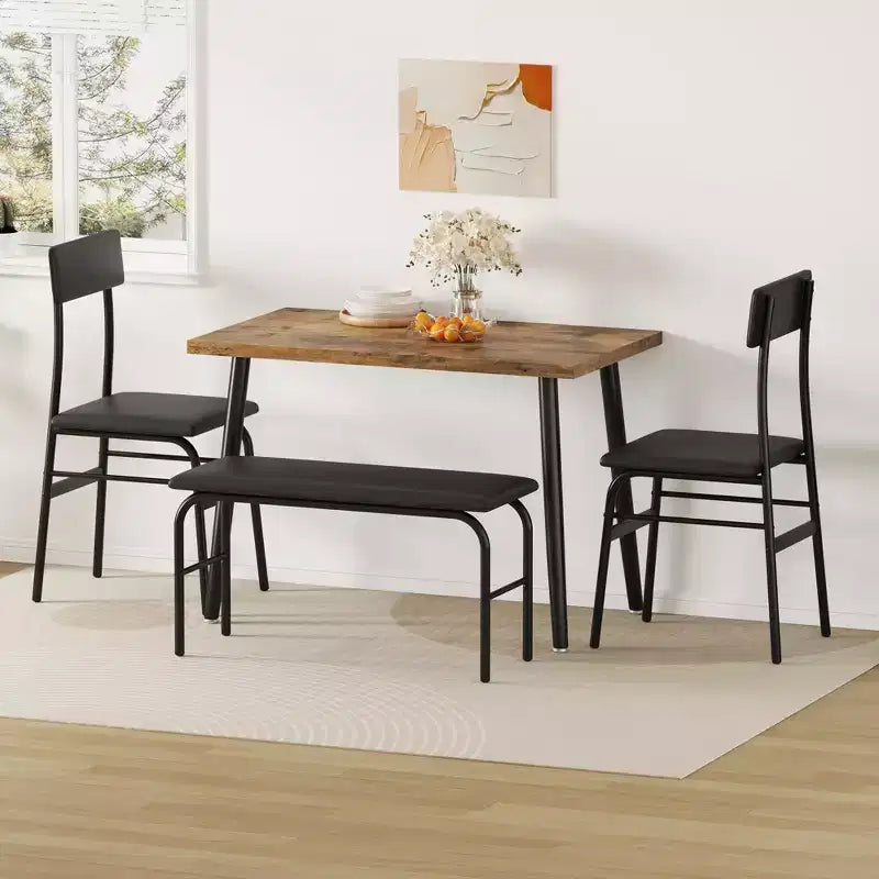 Ensemble Table à Manger pour 4, Table de Cuisine avec Banc Rembourré et 2 Chaises, Table de Petit-Déjeuner pour Petit Espace, Salle à Manger, Appartement, Restaurant, Marron