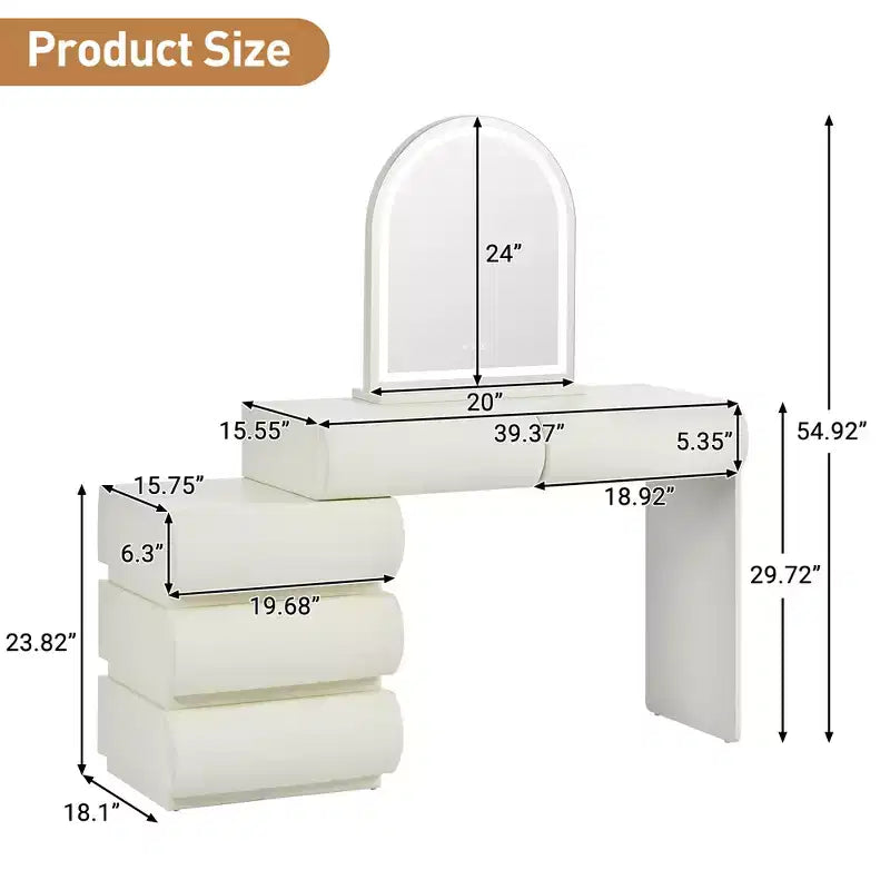 Coiffeuse GDFStudio Madison moderne en cuir avec miroir lumineux LED et 5 tiroirs