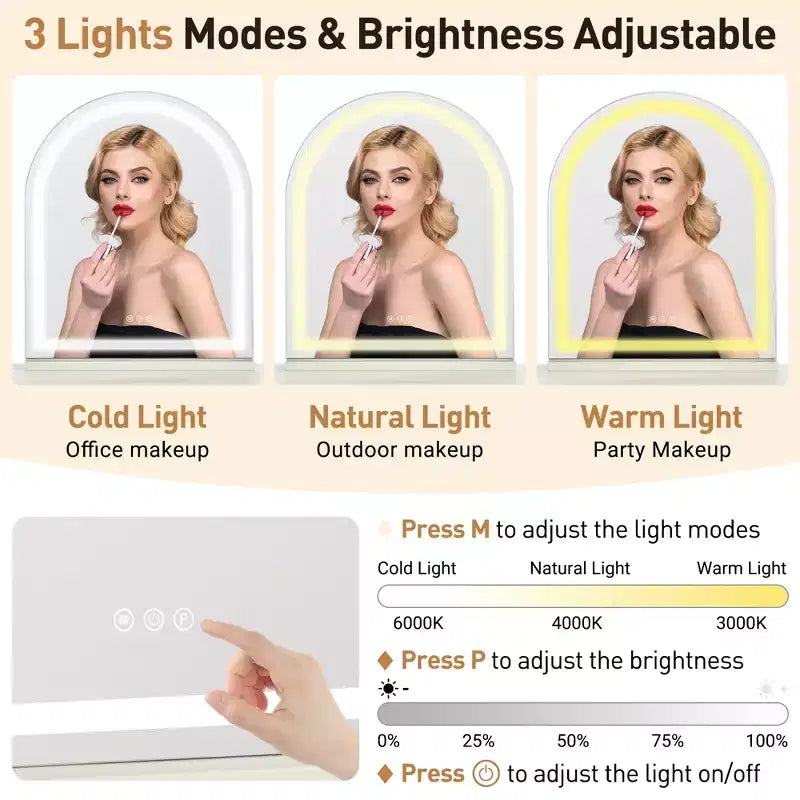 Coiffeuse GDFStudio Madison moderne en cuir avec miroir lumineux LED et 5 tiroirs