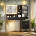 Coiffeuse cannelée avec miroir de 30 po, 5 tiroirs et luminosité réglable, adaptée à la chambre à coucher.