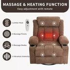 Fauteuil berçant/inclinable extra large pour salon, rotation à 360°, 3 angles d'inclinaison, double porte-gobelets avec poches latérales, canapé une place