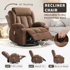 Fauteuil berçant/inclinable extra large pour salon, rotation à 360°, 3 angles d'inclinaison, double porte-gobelets avec poches latérales, canapé une place