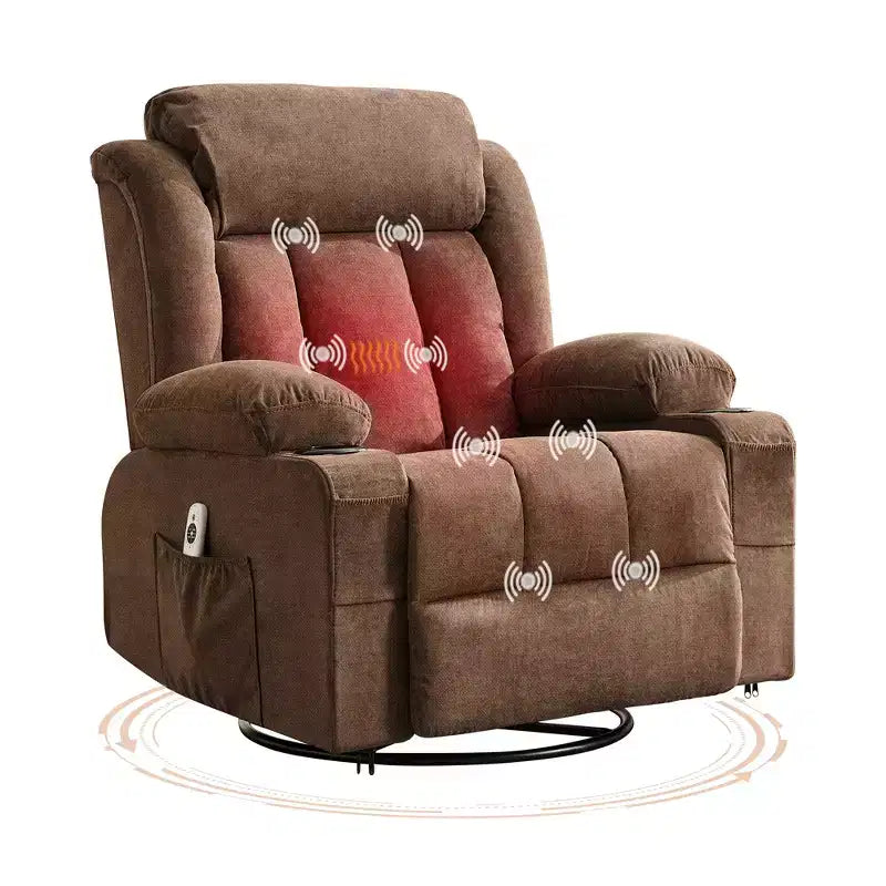 Fauteuil berçant/inclinable extra large pour salon, rotation à 360°, 3 angles d'inclinaison, double porte-gobelets avec poches latérales, canapé une place