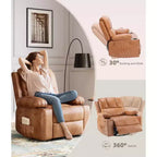 Fauteuil berçant pivotant extra-large avec fonctions chauffantes et massantes, dossier réglable manuellement, soutien ergonomique, deux porte-gobelets