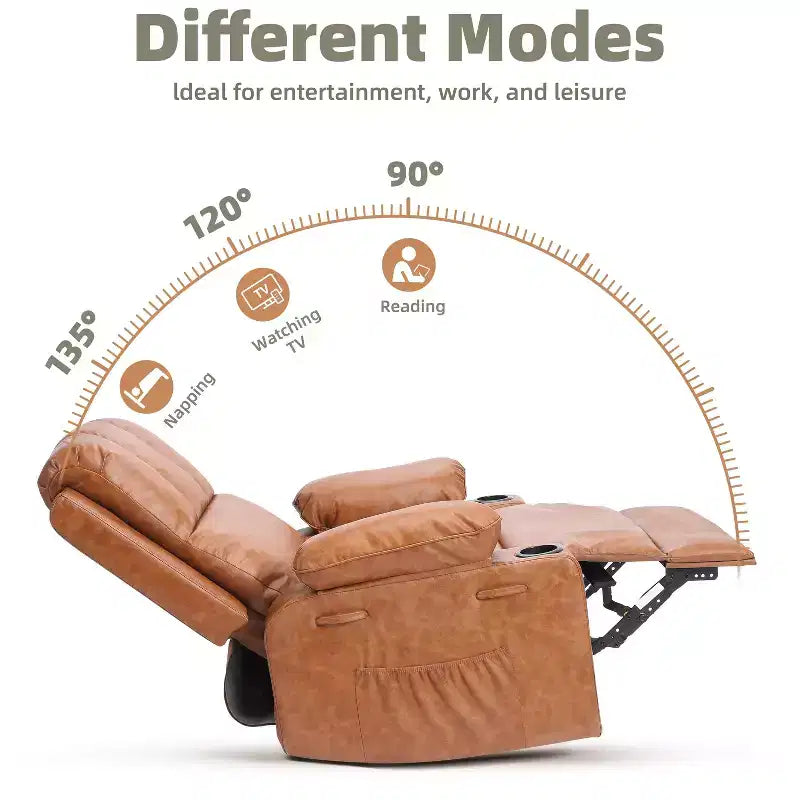 Fauteuil berçant pivotant extra-large avec fonctions chauffantes et massantes, dossier réglable manuellement, soutien ergonomique, deux porte-gobelets