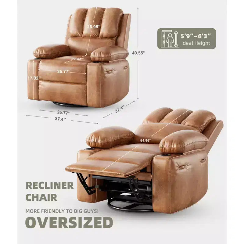 Fauteuil berçant pivotant extra-large avec fonctions chauffantes et massantes, dossier réglable manuellement, soutien ergonomique, deux porte-gobelets