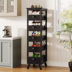 Étagère de rangement pour fruits et légumes Lantine en bois noir, support étroit à 5 niveaux pour collations, panier à fruits de cuisine, organisateur utilitaire coulissant pour salon