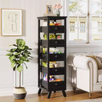 Étagère de rangement pour fruits et légumes Lantine en bois noir, support étroit à 5 niveaux pour collations, panier à fruits de cuisine, organisateur utilitaire coulissant pour salon