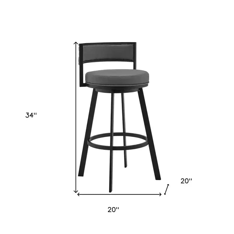 HomeRoots 26 Chaise de bar pivotante à dossier bas en similicuir gris et noir et fer forgé à hauteur de comptoir