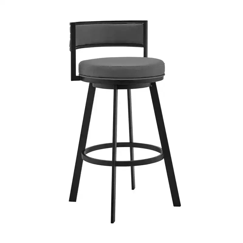 HomeRoots 26 Chaise de bar pivotante à dossier bas en similicuir gris et noir et fer forgé à hauteur de comptoir