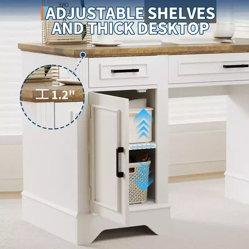 Garvee 58 Bureau de direction cannelé, Bureau d'ordinateur avec plateau coulissant pour clavier, 5 tiroirs texturés en relief et armoire de rangement, Bureau de style rustique pour bureau à domicile