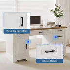 Garvee 58 Bureau de direction cannelé, Bureau d'ordinateur avec plateau coulissant pour clavier, 5 tiroirs texturés en relief et armoire de rangement, Bureau de style rustique pour bureau à domicile