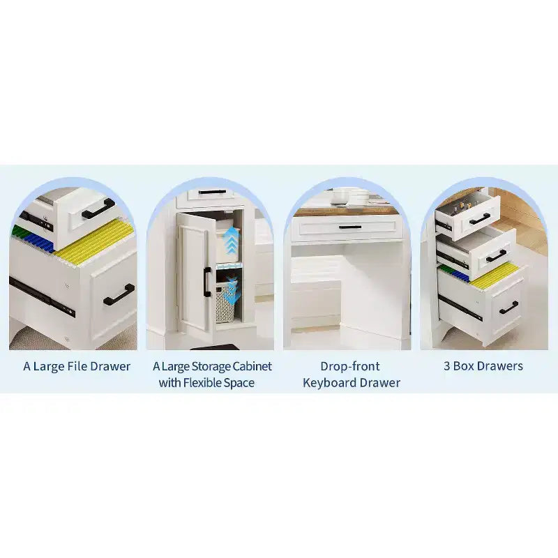 Garvee 58 Bureau de direction cannelé, Bureau d'ordinateur avec plateau coulissant pour clavier, 5 tiroirs texturés en relief et armoire de rangement, Bureau de style rustique pour bureau à domicile