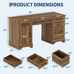 Garvee 58 Bureau de direction cannelé, Bureau d'ordinateur avec plateau coulissant pour clavier, 5 tiroirs texturés en relief et armoire de rangement, Bureau de style rustique pour bureau à domicile