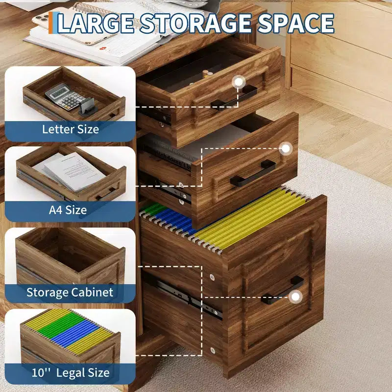 Garvee 58 Bureau de direction cannelé, Bureau d'ordinateur avec plateau coulissant pour clavier, 5 tiroirs texturés en relief et armoire de rangement, Bureau de style rustique pour bureau à domicile