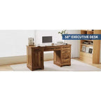 Garvee 58 Bureau de direction cannelé, Bureau d'ordinateur avec plateau coulissant pour clavier, 5 tiroirs texturés en relief et armoire de rangement, Bureau de style rustique pour bureau à domicile