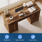 Garvee 58 Bureau de direction cannelé, Bureau d'ordinateur avec plateau coulissant pour clavier, 5 tiroirs texturés en relief et armoire de rangement, Bureau de style rustique pour bureau à domicile