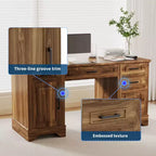 Garvee 58 Bureau de direction cannelé, Bureau d'ordinateur avec plateau coulissant pour clavier, 5 tiroirs texturés en relief et armoire de rangement, Bureau de style rustique pour bureau à domicile