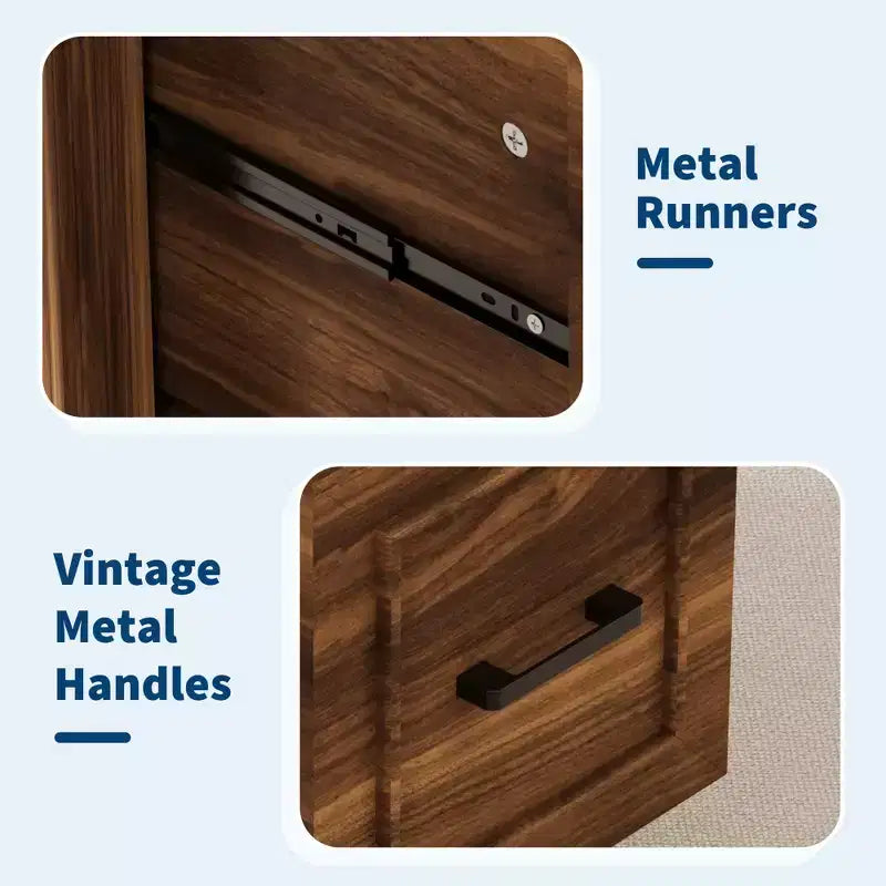 Garvee 58 Bureau de direction cannelé, Bureau d'ordinateur avec plateau coulissant pour clavier, 5 tiroirs texturés en relief et armoire de rangement, Bureau de style rustique pour bureau à domicile