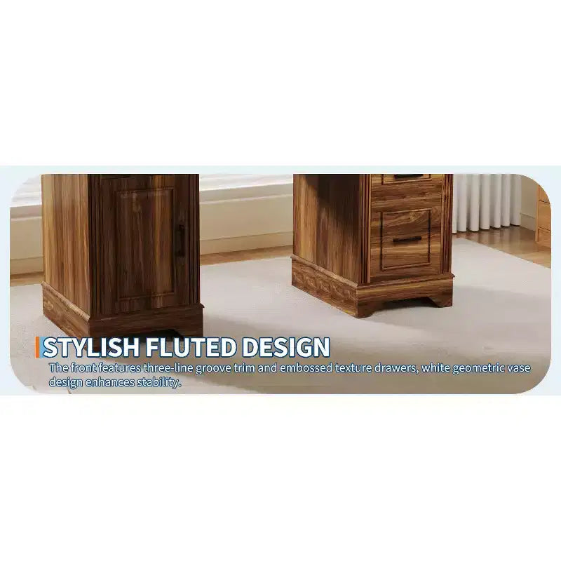 Garvee 58 Bureau de direction cannelé, Bureau d'ordinateur avec plateau coulissant pour clavier, 5 tiroirs texturés en relief et armoire de rangement, Bureau de style rustique pour bureau à domicile