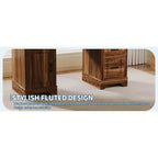 Garvee 58 Bureau de direction cannelé, Bureau d'ordinateur avec plateau coulissant pour clavier, 5 tiroirs texturés en relief et armoire de rangement, Bureau de style rustique pour bureau à domicile