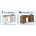 Garvee 58 Bureau de direction cannelé, Bureau d'ordinateur avec plateau coulissant pour clavier, 5 tiroirs texturés en relief et armoire de rangement, Bureau de style rustique pour bureau à domicile
