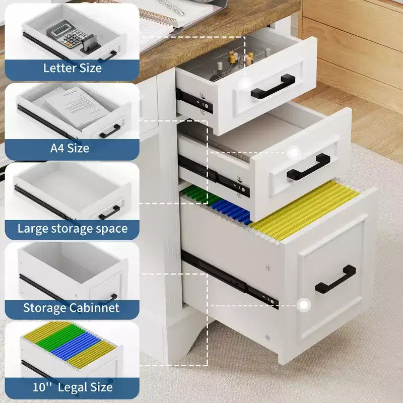 Garvee 58 Bureau de direction cannelé, Bureau d'ordinateur avec plateau coulissant pour clavier, 5 tiroirs texturés en relief et armoire de rangement, Bureau de style rustique pour bureau à domicile