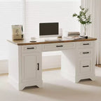 Garvee 58 Bureau de direction cannelé, Bureau d'ordinateur avec plateau coulissant pour clavier, 5 tiroirs texturés en relief et armoire de rangement, Bureau de style rustique pour bureau à domicile
