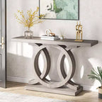 Table console Lantine de 55 pouces avec base géométrique, style rustique, table de couloir/entrée/canapé en bois pour la décoration et l'organisation (gris)
