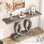 Table console Lantine de 55 pouces avec base géométrique, style rustique, table de couloir/entrée/canapé en bois pour la décoration et l'organisation (gris)