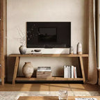 Meuble TV Lantine en bois massif, console multimédia de style campagnard à 2 niveaux pour téléviseurs de 55/60/65 pouces, meuble TV moderne du milieu du siècle pour salon (marron, 63 pouces)