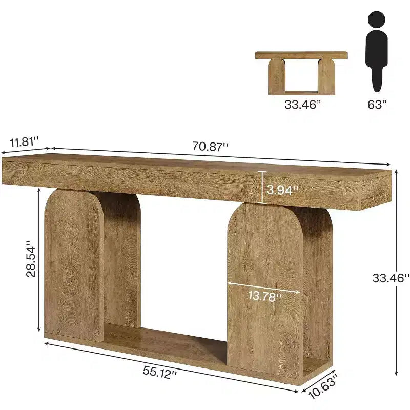 Console Table Lantine 180 cm de style Ferme avec Cadre en Bois et Étagère de Rangement à 2 Niveaux, Marron Clair, Idéale pour le Salon, le Couloir, l'Entrée.