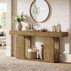 Console Table Lantine 180 cm de style Ferme avec Cadre en Bois et Étagère de Rangement à 2 Niveaux, Marron Clair, Idéale pour le Salon, le Couloir, l'Entrée.